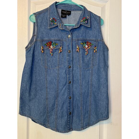 Carole Little -Vintage - Denim top Southwest Bead accents- Womens-Size 6 - Picture 1 of 4